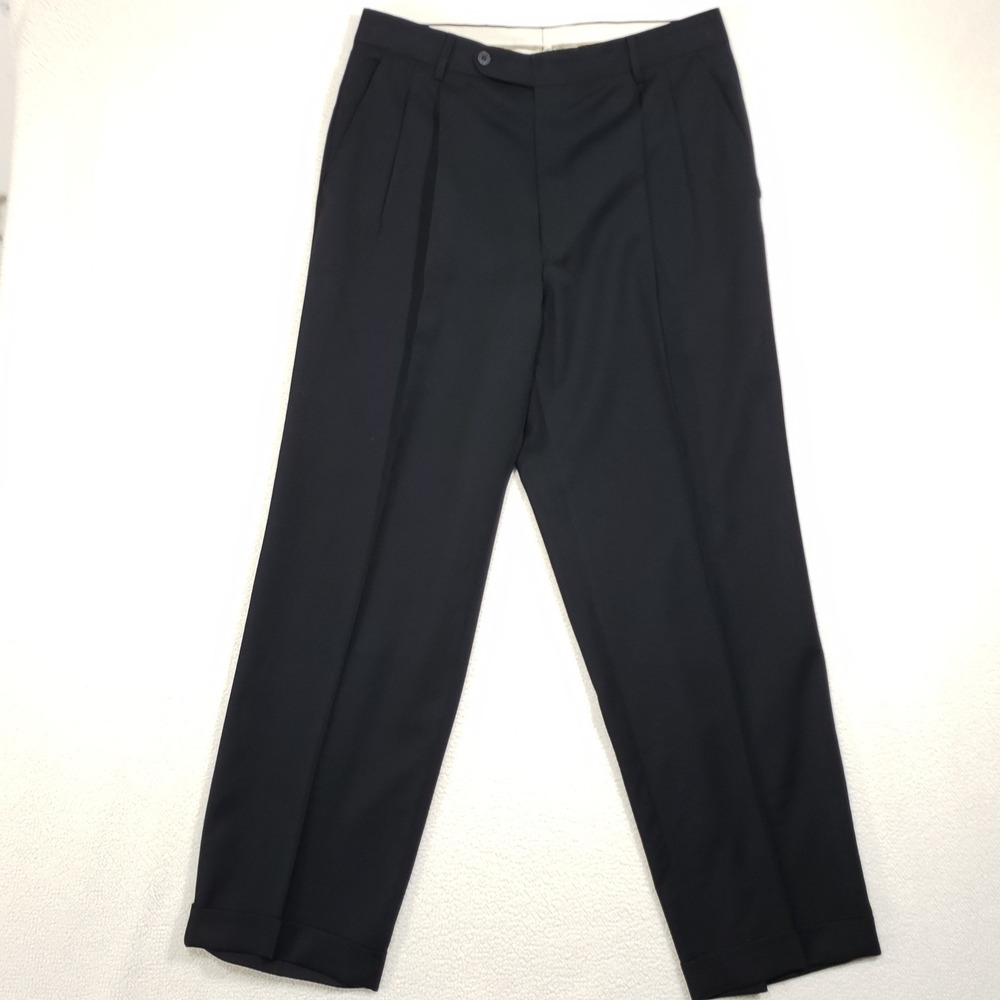 Ballin Elan Dress Pants Mens 34 Black Pure Wool Pleated Cuffed Made in Canada